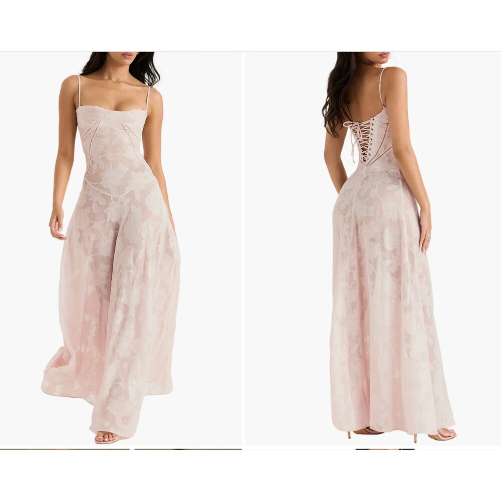 House of CB Sheer Serene Blush Full Length Back Corset Gown - worn only once